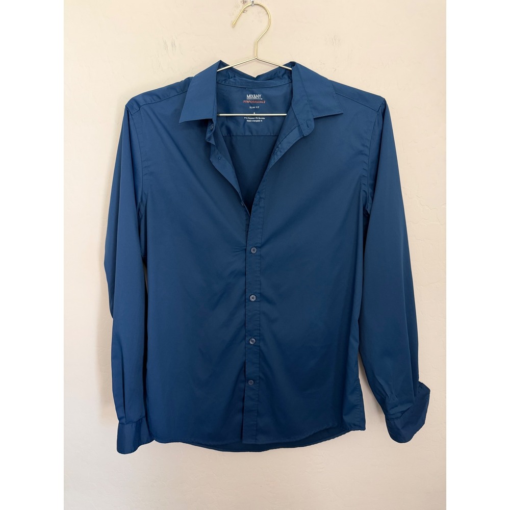 Mix&NY Performance Slim Fit Button Down Shirt Teal Blue Small